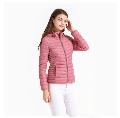 Autumn And Winter Zipper Short Hooded Detachable Solid Color Stand Collar Lightweight Cotton-padded Jacket Limorista