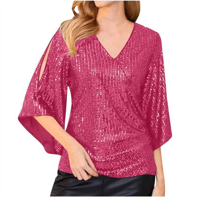 Loose Mid-length Sequined T-shirt Women&