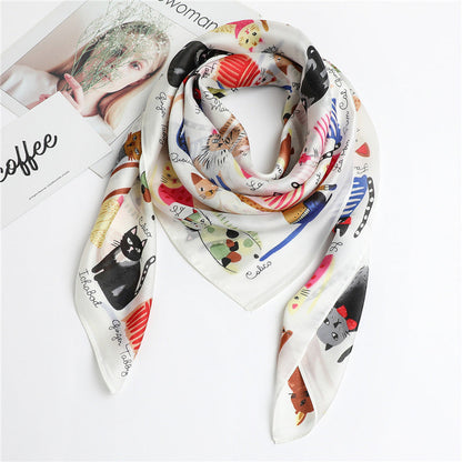 Cartoon Cat Silk Scarf  Fashion Sun Protection Limorista