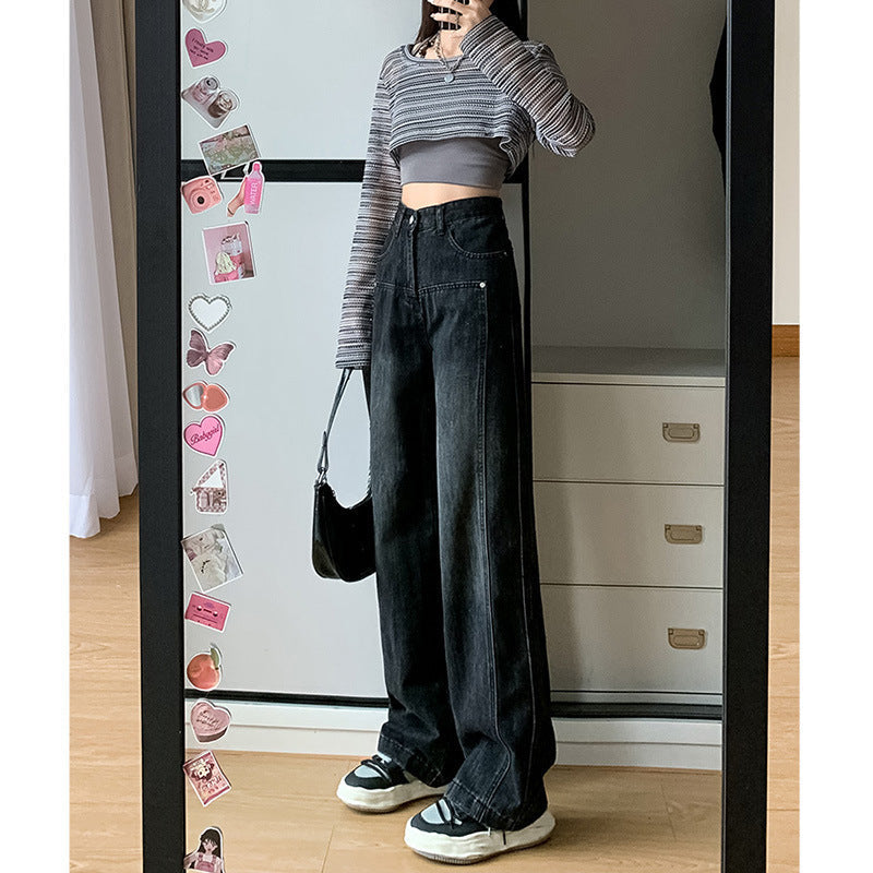 Washed Wide-leg Men And Women Autumn And Winter New Large Size Pear-shaped High Waist Slim Straight Trousers Limorista