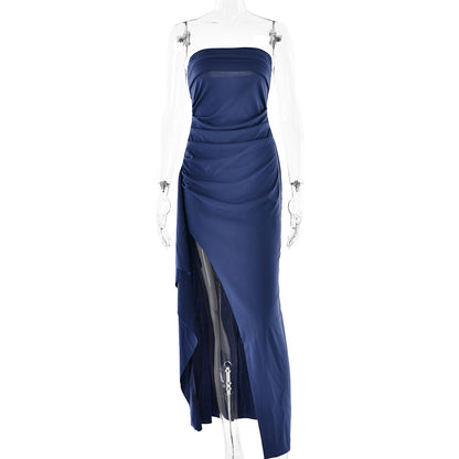 Strapless Split Long Dress Summer Fashion Pleated Bridesmaid Dress For Womens Party Wedding Clothing Limorista