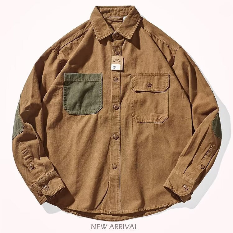 Men Clothing Sleeve Stick Cloth Washed Cotton Long-sleeved Shirt Men&