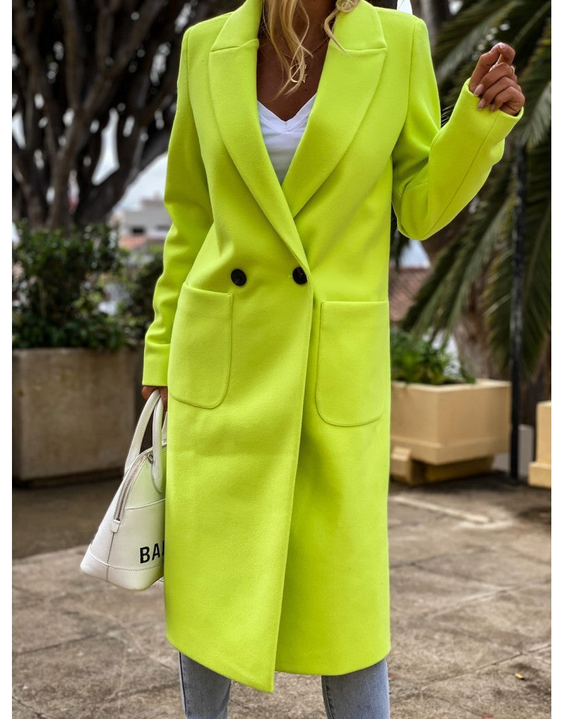 Long candy color lapel woolen coat Limorista