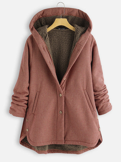 Buttoned Solid Hooded Jacket Limorista