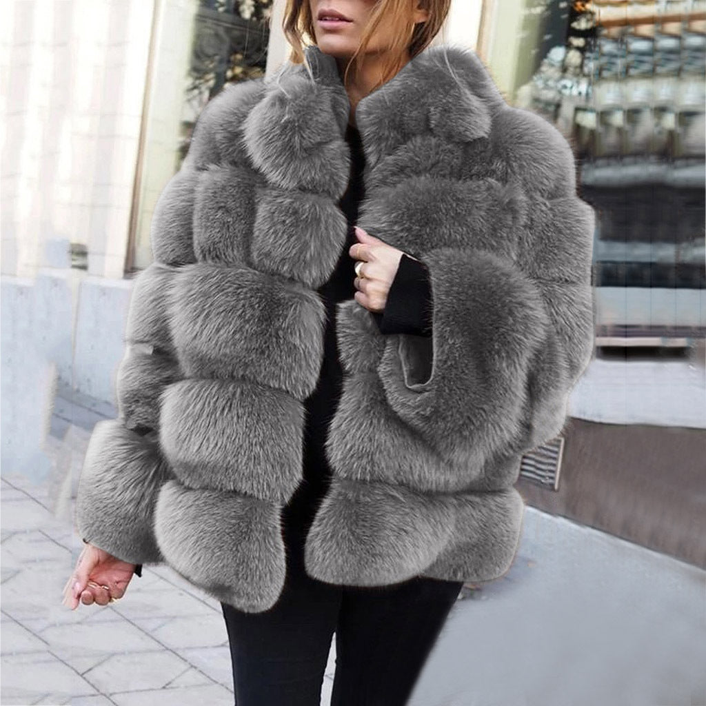Faux fur stitching women&