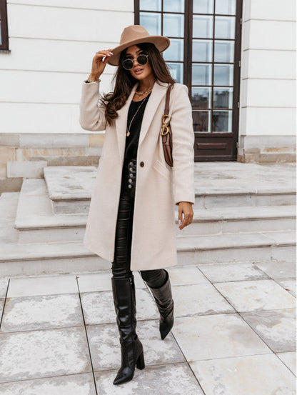 Lapel Mid-Length Button Woolen Coat Women Limorista