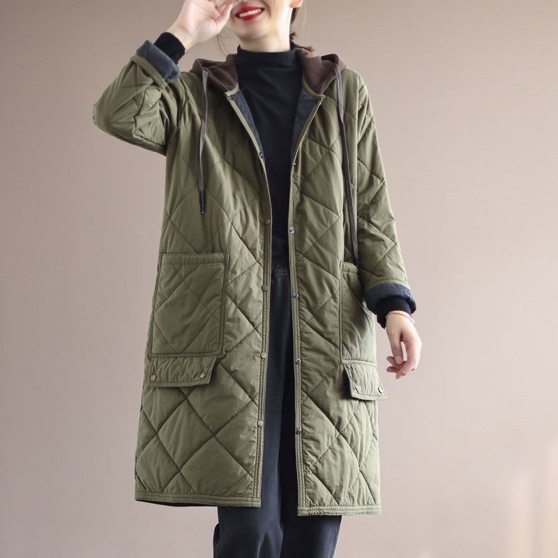 Hooded Large Pocket Long Warmth Retention Material Clothes Trench Coat Limorista