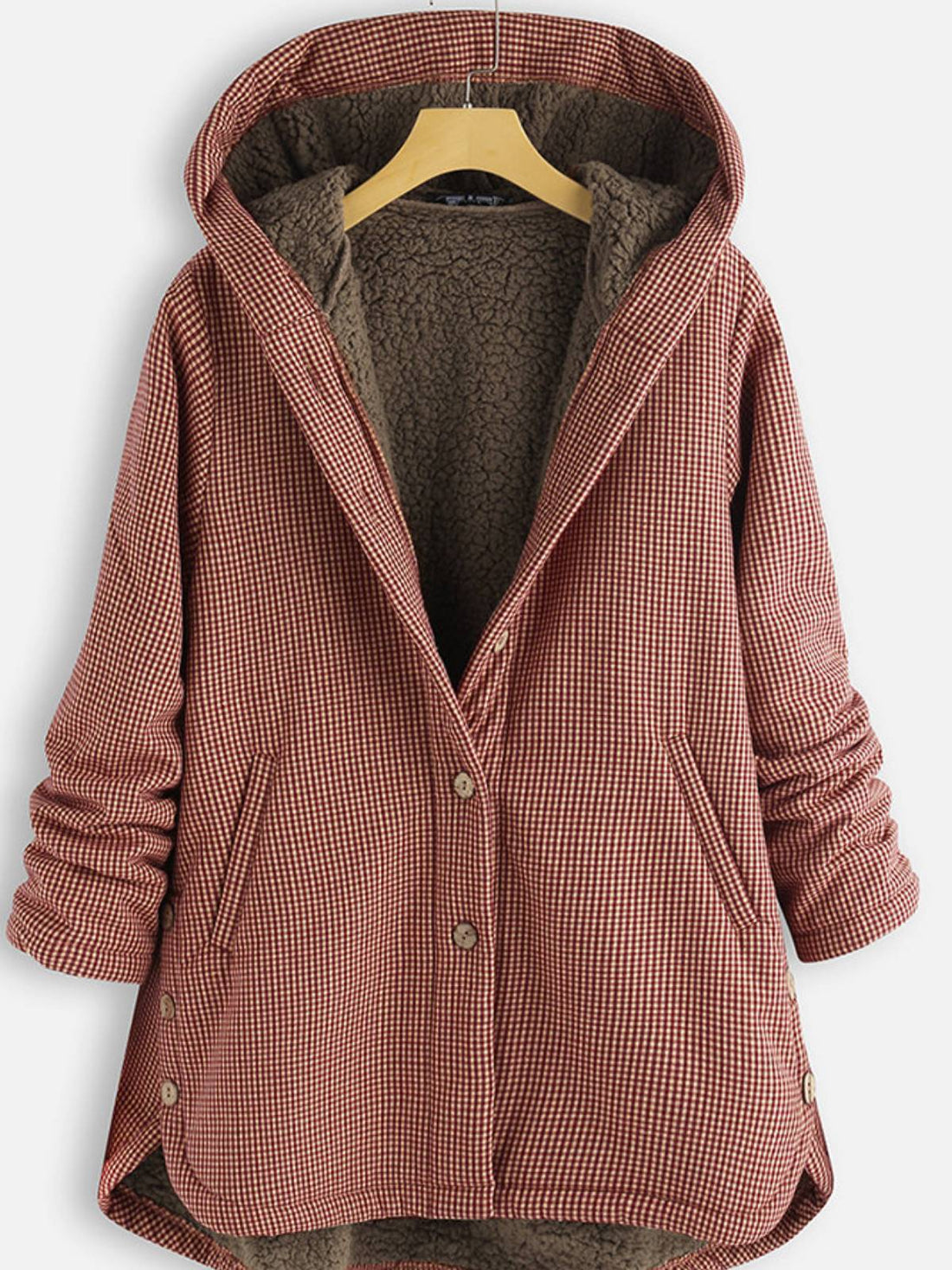 Buttoned Solid Hooded Jacket Limorista