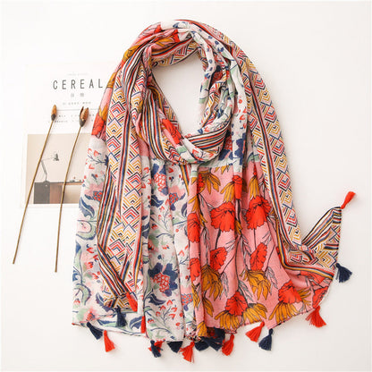 Japanese Style Artistic Fresh Cotton And Linen Scarf Retro Patchwork Bohemian Cashew Print Limorista