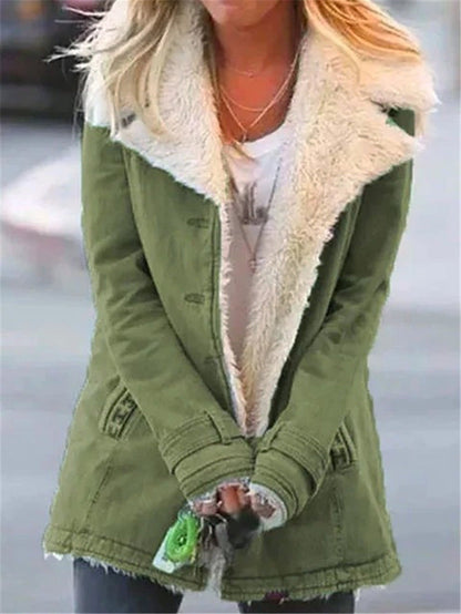 Women Plus Size Warm Coats Composite Plush Button Lapels Jacket Outwearcoat Limorista