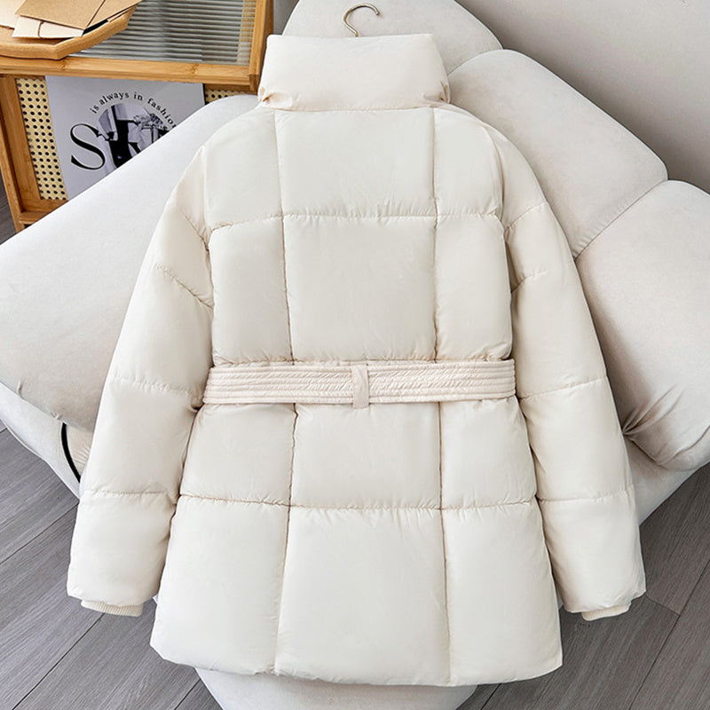 Warm Lapel Plaid Coat With Belt Design Fashion Casual Thick Jacket Fall And Winter Women&