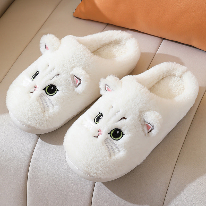 Cute Cat Plush Slippers Winter Warm Floor Bedroom Home Slippers For Couple Non-slip House Shoes Women Men Limorista