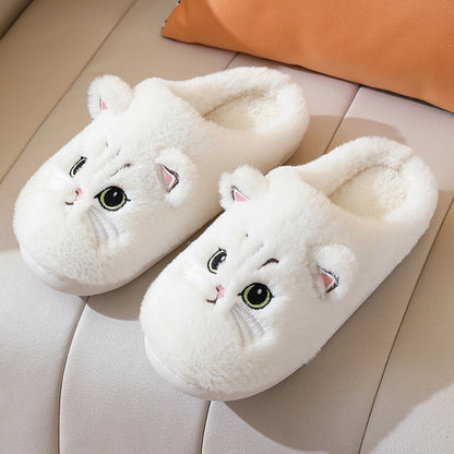 Cute Cat Plush Slippers Winter Warm Floor Bedroom Home Slippers For Couple Non-slip House Shoes Women Men Limorista