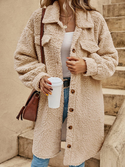New European And American Winter Open Button Lapel Plush Coat Loose Long-cut Coat Women Limorista
