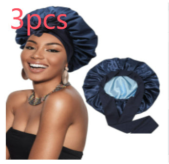 Double-layer Satin Ribbon Round Cap Bow Artificial Silk Beauty Hair Care Wide-brimmed Hat Limorista