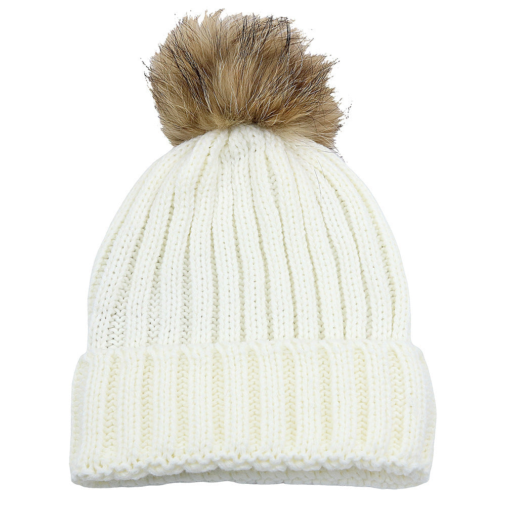 Fur Ball Knitted Hat Warm And Thick Woolen Cap Limorista