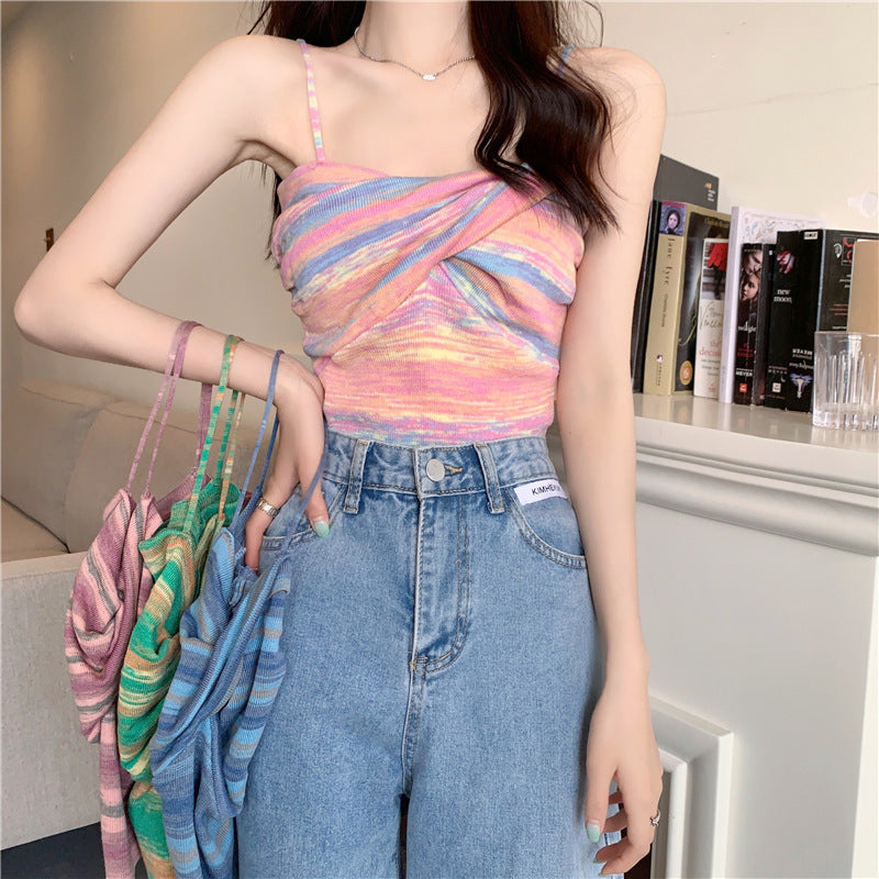 Striped Small Sling Outer Vest Women&