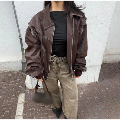 Lapel Long-sleeve Zipper Jacket Coat Limorista