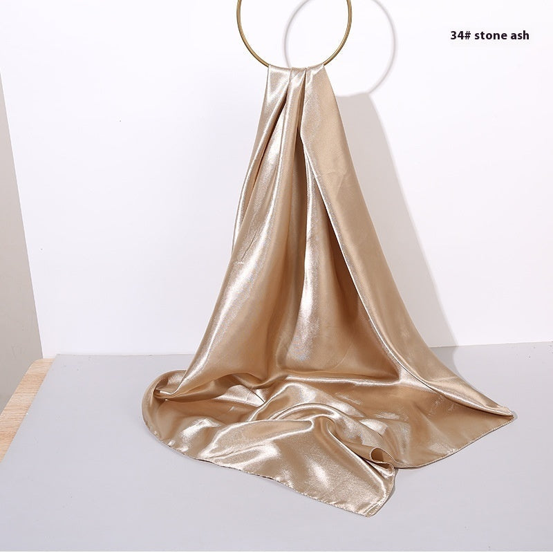 Pure Color Silk Scarf Artificial Silk 90cm Shiny Satin Shawl Limorista