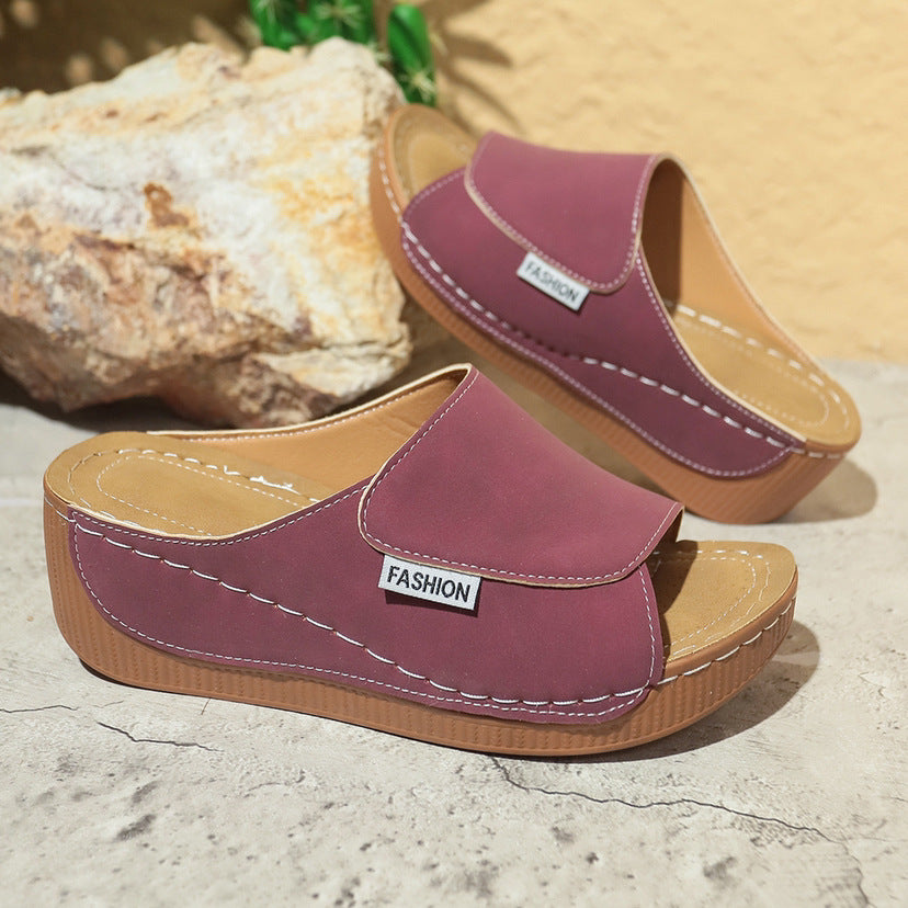 Summer Wedge Slides Slippers Fashion Fish Mouth Thick Bottom Roman Shoes Solid Color Beach Sandals For Women Limorista