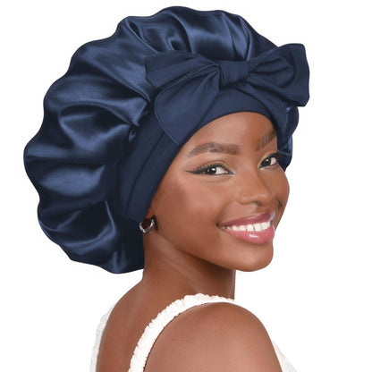 Double-layer Ribbon Round Cap Bow Hair Care Wide-brimmed Hat Limorista