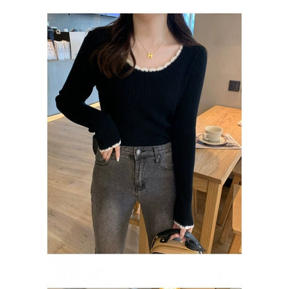 French Style Classic Style Bell Sleeve Wooden Ear Knitted Sweater Limorista