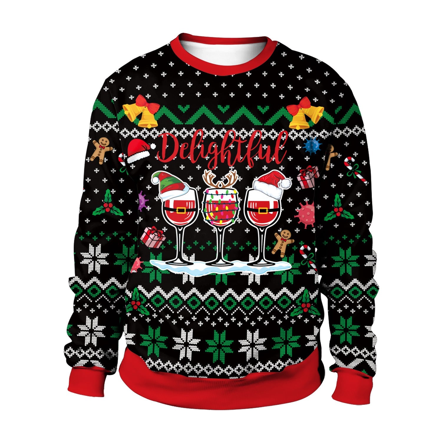 Men And Women Digital Printing Christmas Round Neck Sweater Tops Limorista