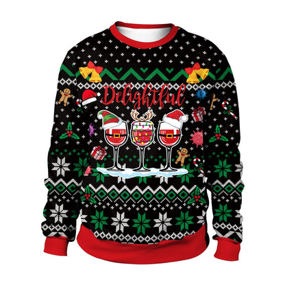 Men And Women Digital Printing Christmas Round Neck Sweater Tops Limorista