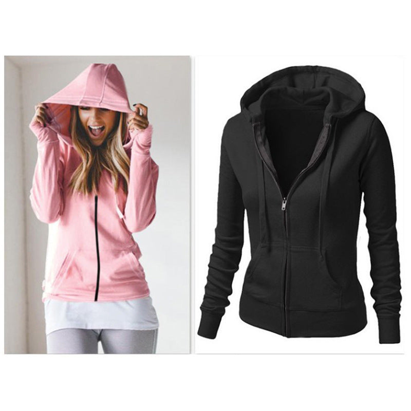 Solid Color Long-sleeved Hooded Women&
