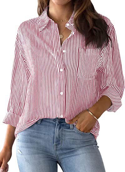 Striped Loose Casual Long Sleeves Shirt For Women Limorista