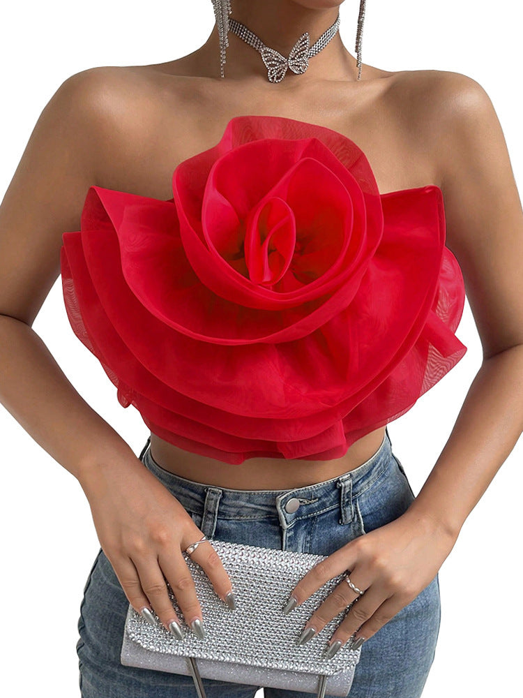 Three-dimensional Organza Flower Small Sling Chest-wrapped Vest Limorista