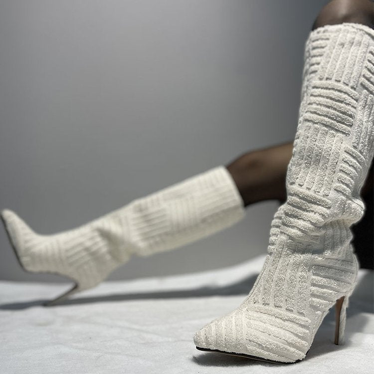 Plus Size Sexy Pointed Toe Thermal Towel Boots Limorista