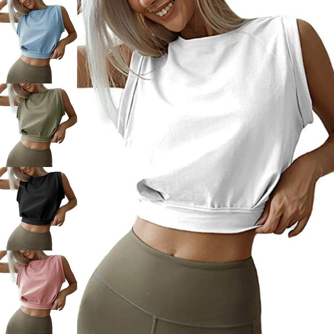 Sexy Navel-Exposed Sweatshirt Summer Loose Sleeveless T-Shirt Running Fitness Yoga Crop Tops Womens Clothing Limorista