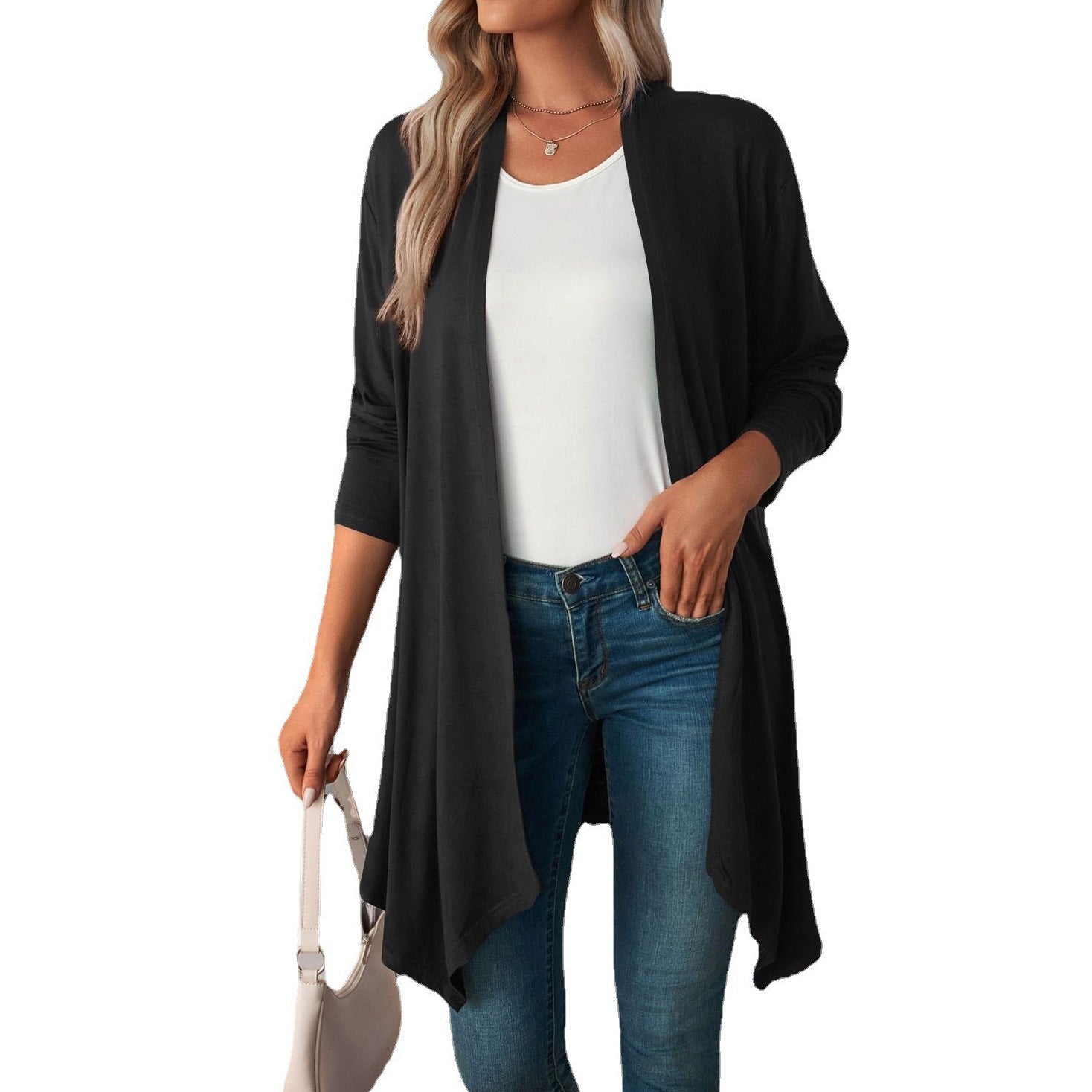 Solid Color Long Sleeve Cardigan Jacket Long Shirt Women Limorista