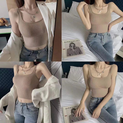 Vertical Pattern Beautiful Back Basic Sling Square Collar Vest Limorista