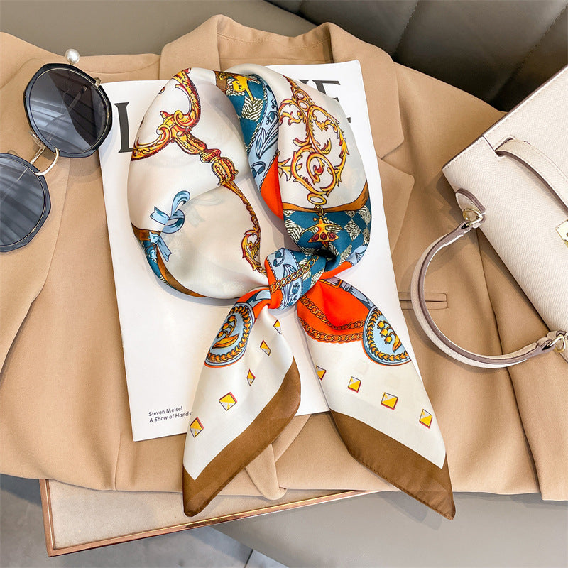 Artificial Silk Striped High-grade Korean Style Stylish Beach Arm Bag Silk Scarf Limorista