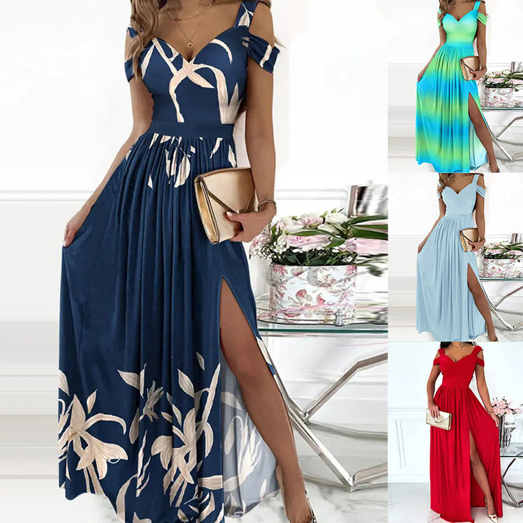 V-neck Boho Spaghetti Strap Dress Women Split Long Flowy Dresses For Party Beach Limorista