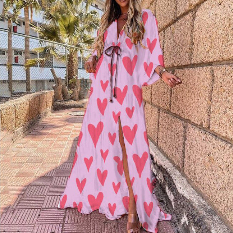 Sexy V-neck Split Irregular Beach Long Skirt Dress Limorista