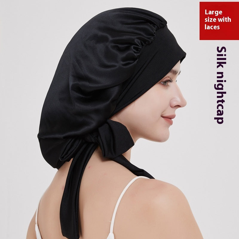 Wide-brimmed Lace-up Adjustable Elastic Large Silk Nightcap Limorista