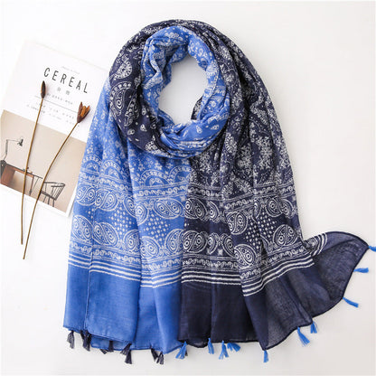 Japanese Style Artistic Fresh Cotton And Linen Scarf Retro Patchwork Bohemian Cashew Print Limorista