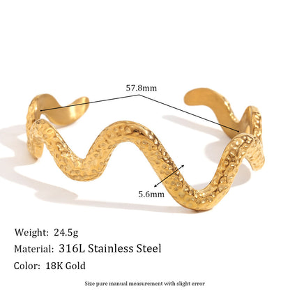 Fashionable All-match Stainless Steel 18K Gold Plating Beating Pattern Wave Snake Bracelet Limorista