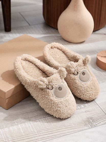 Cute Round Toe Brown Toe Ring In Stock Couple Soft Bottom Flat Heel Medium Mouth Suede Cotton Slippers Limorista