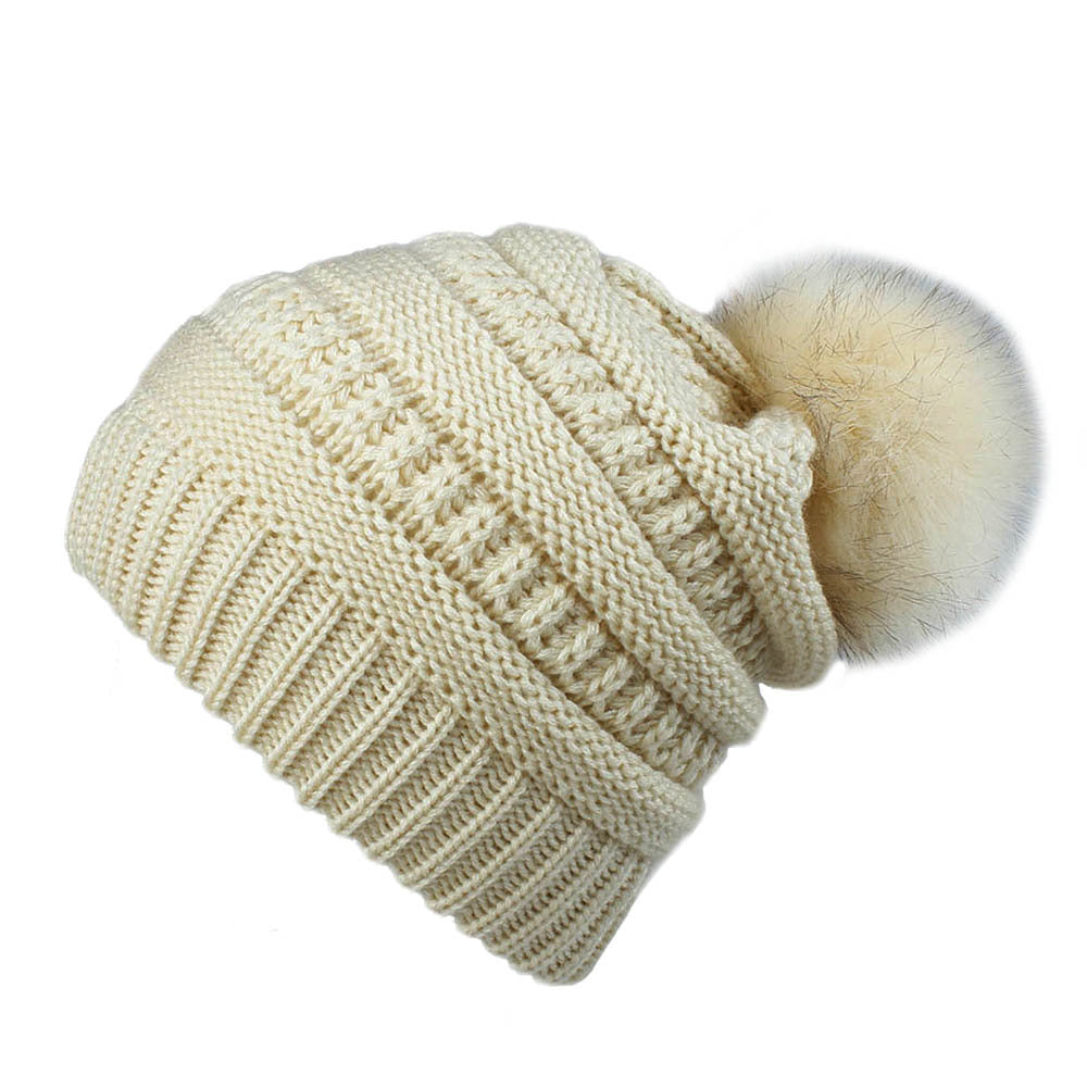 Faux Fur Fox Fur Ball Hat Knitted Casual Fashion Limorista