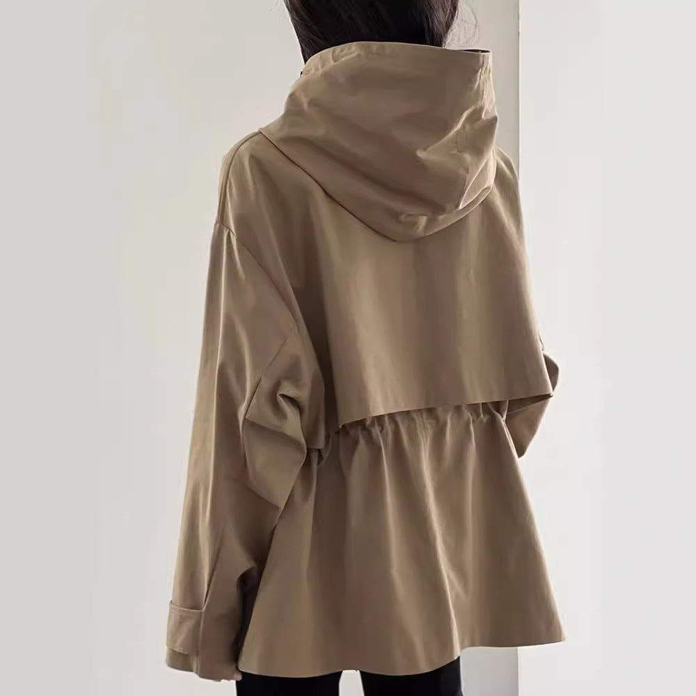 British Style Hooded Trench Coat Coat Women&