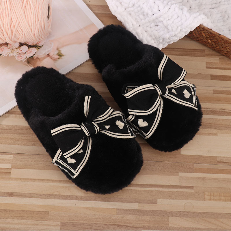 Ins Bow Slippers Home Fashion Warm Non-slip Floor Bedroom Slipper For Women House Shoes Limorista