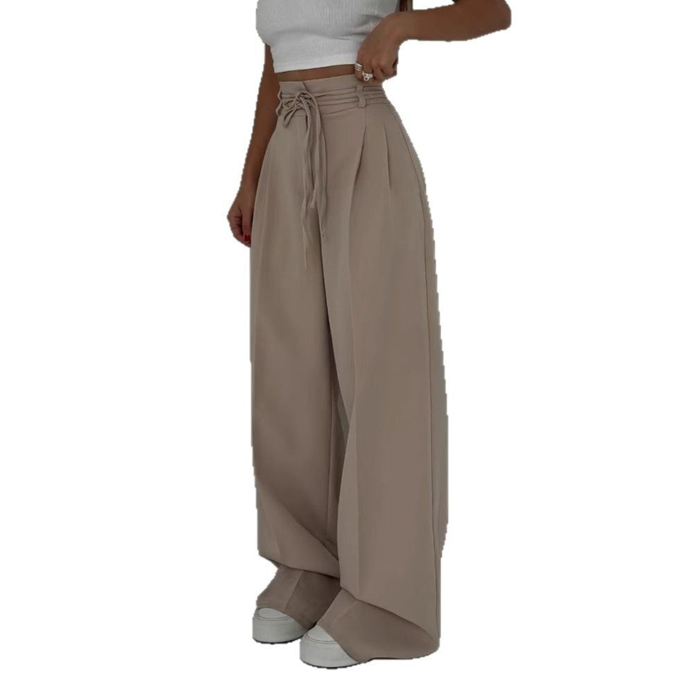 High Waist Lace Up Slim Fit Straight-leg Pants Limorista