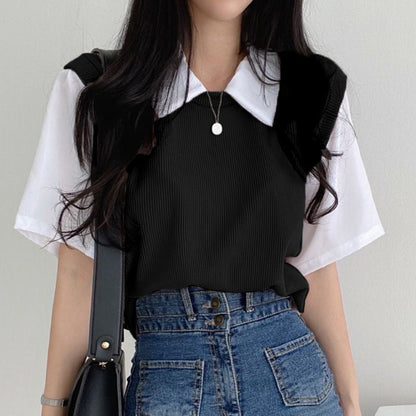 Simple Collared Short Sleeve Lapel T-shirt Limorista