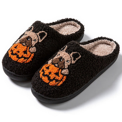 2024 New Halloween Cute Comfy Pumpkin House Slippers Outdoor Indoor For Spooky Season Non-slip Velvet Cotton Slippers Limorista