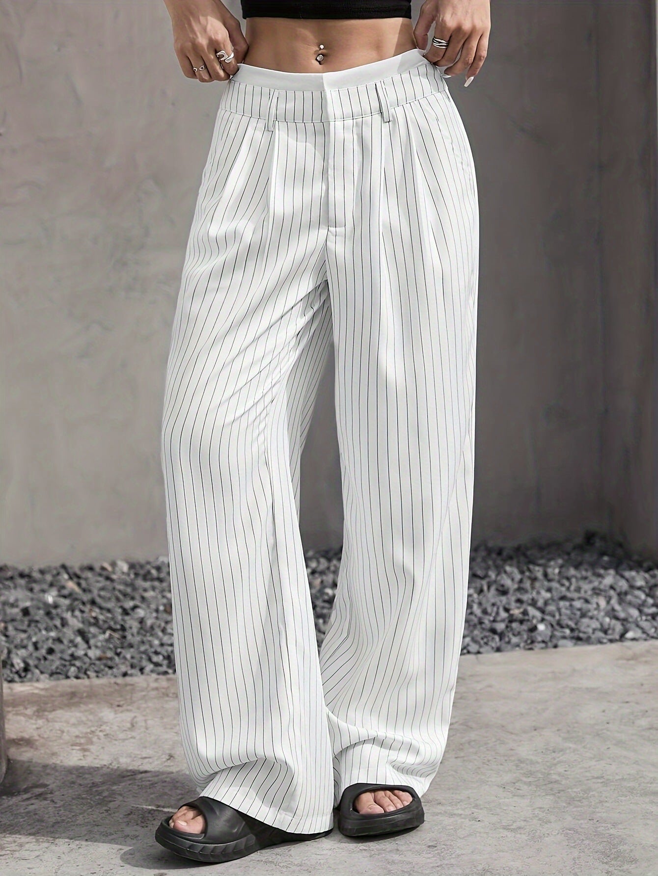 Stripe Printed Trousers Fashion High Waist Straight Leg Pants With Pocket Zipper Casual Suit Pants For Women Limorista
