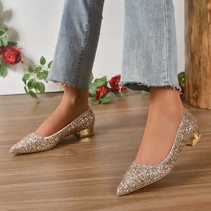 Crystal Sequins Low Heel Shoes Women Limorista